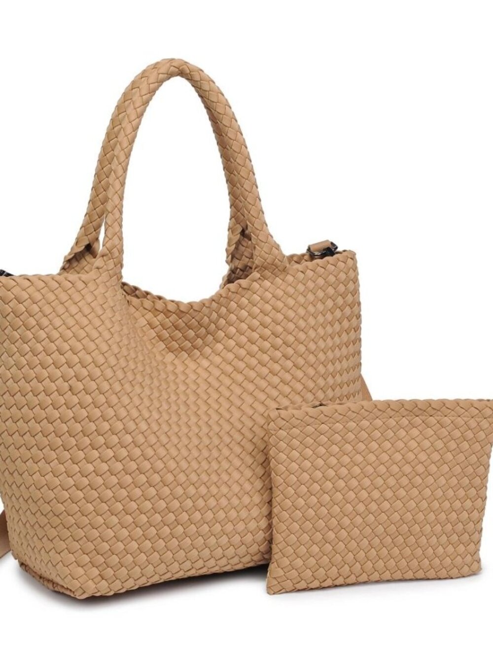 Sol & Selene Sky's The Limit Medium Woven Neoprene Nude Beige Tote Bag NWT - Picture 3 of 8